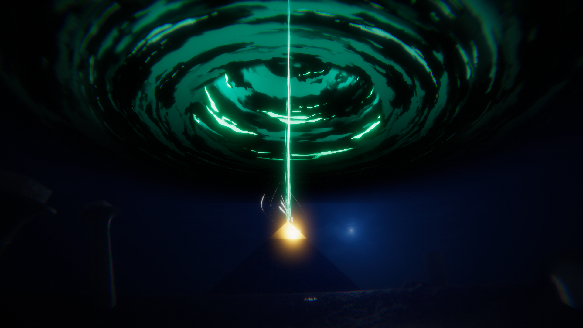 Experimental VFX world with green energy beam